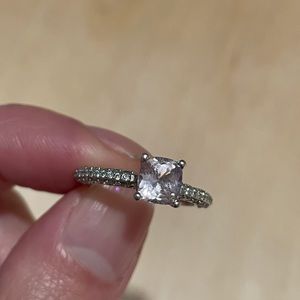 14K Champagne Sapphire 1 Ct & Diamond 5/8 Ct White Gold Ring Engagement